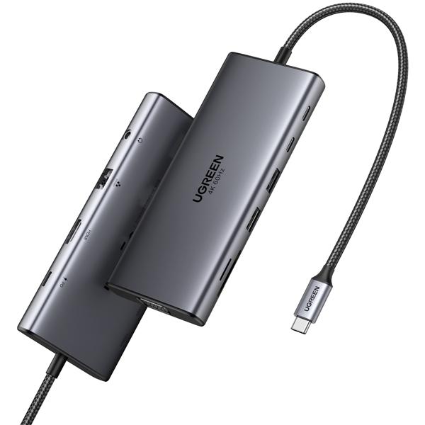 CM639, UGREEN, USB HUB, Type-C, USB-A, HDMI, VGA, RJ45, SD/TF, 3.5MM, PD, 11-in-1 USB-C Hub, Grey.