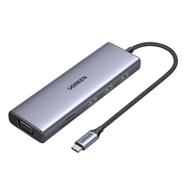 CM498, UGREEN, USB HUB, USB-C, USB, HDMI, VGA, RJ45, SD, TF, Hub, Gray.