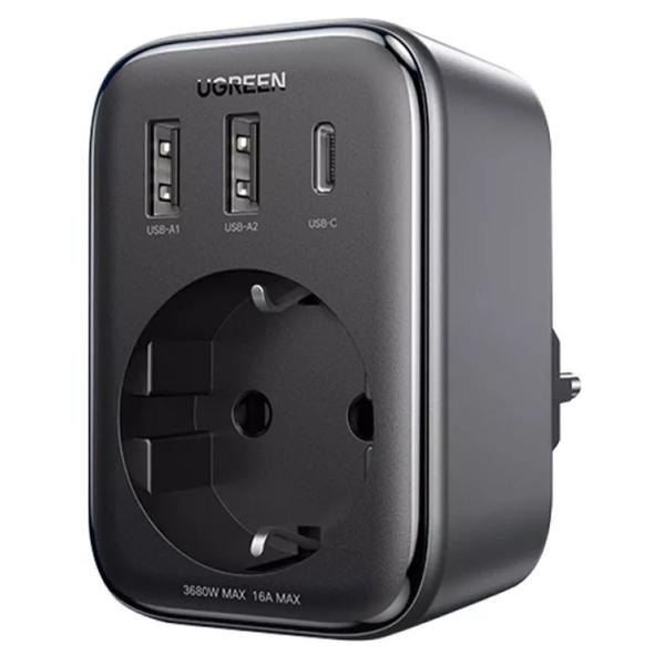 CD314, UGREEN, Adapter, 30W, 1 Socket, USB-A, USB-C, Gray.