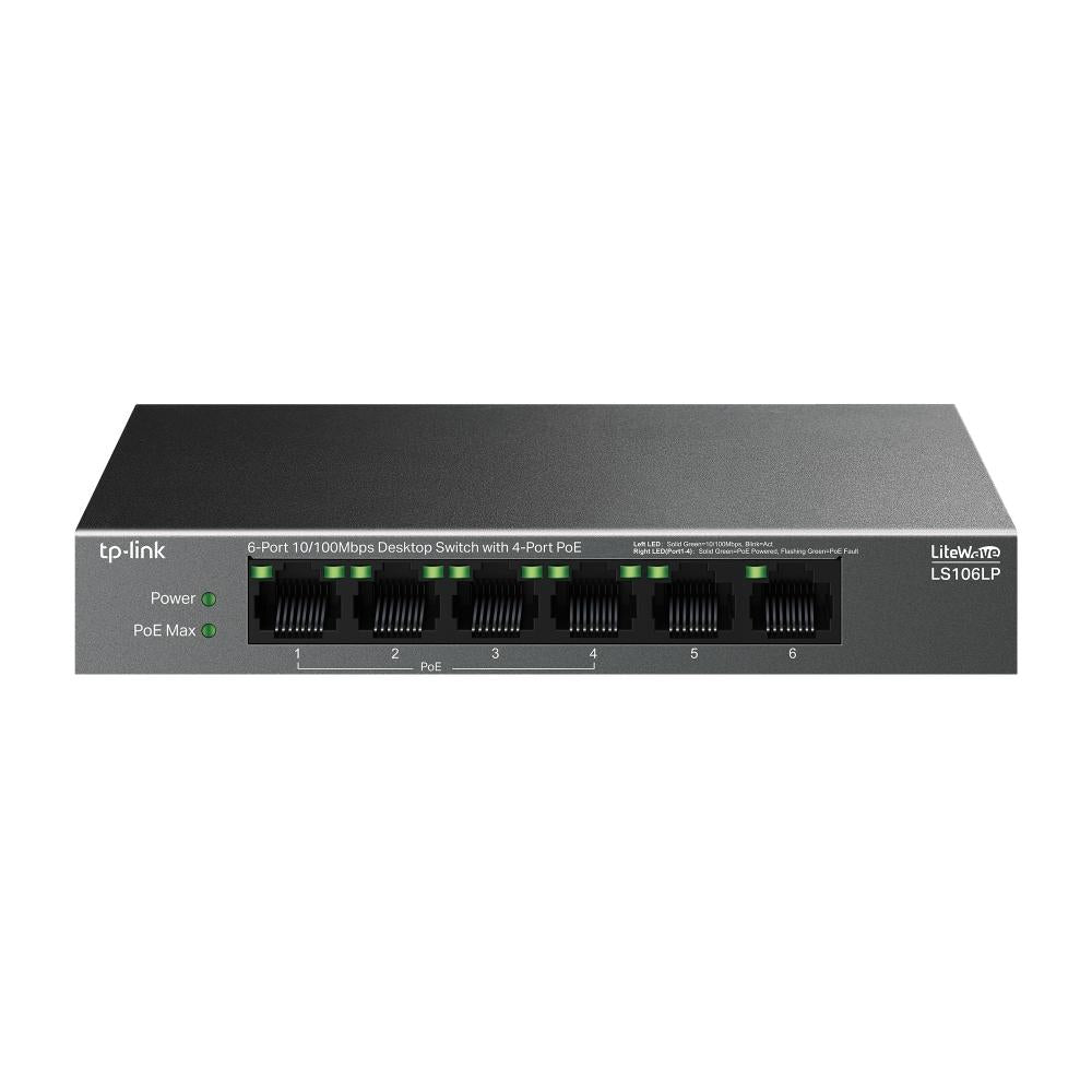 TP-Link, LS106LP, 6-Port 10/100Mbps Desktop Switch with 4-Port PoE, 41 W