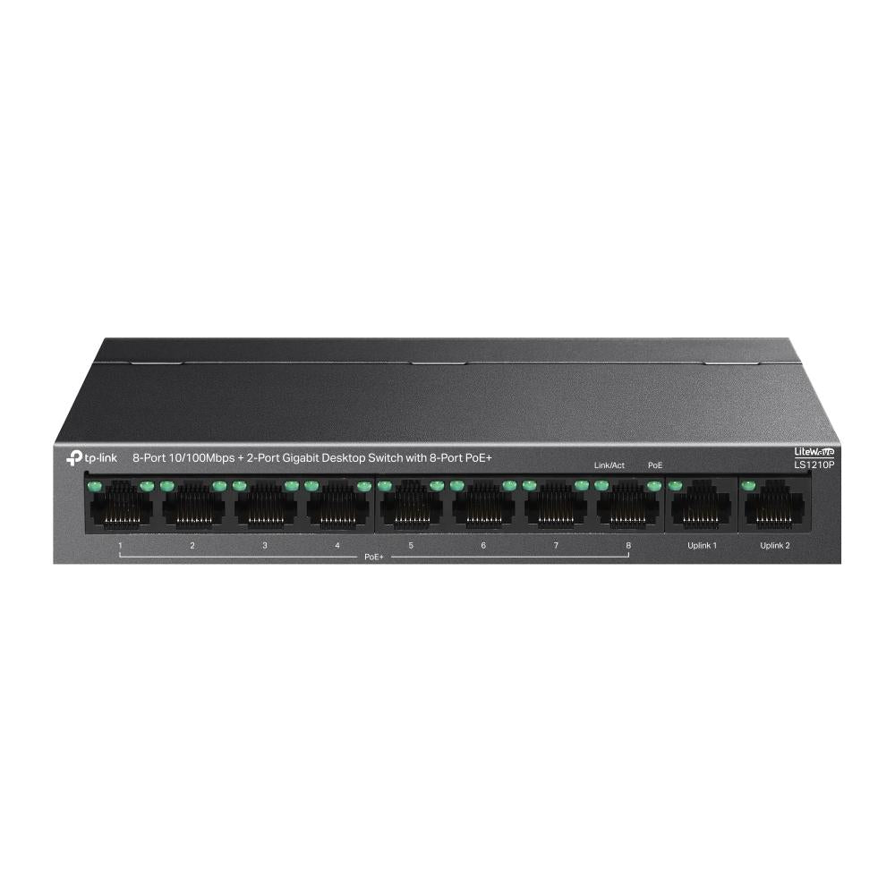 TP-Link, LS1210P, 8-Port 10/100Mbps+2-Port Gigabit Desktop Switch with 8-Port PoE+.