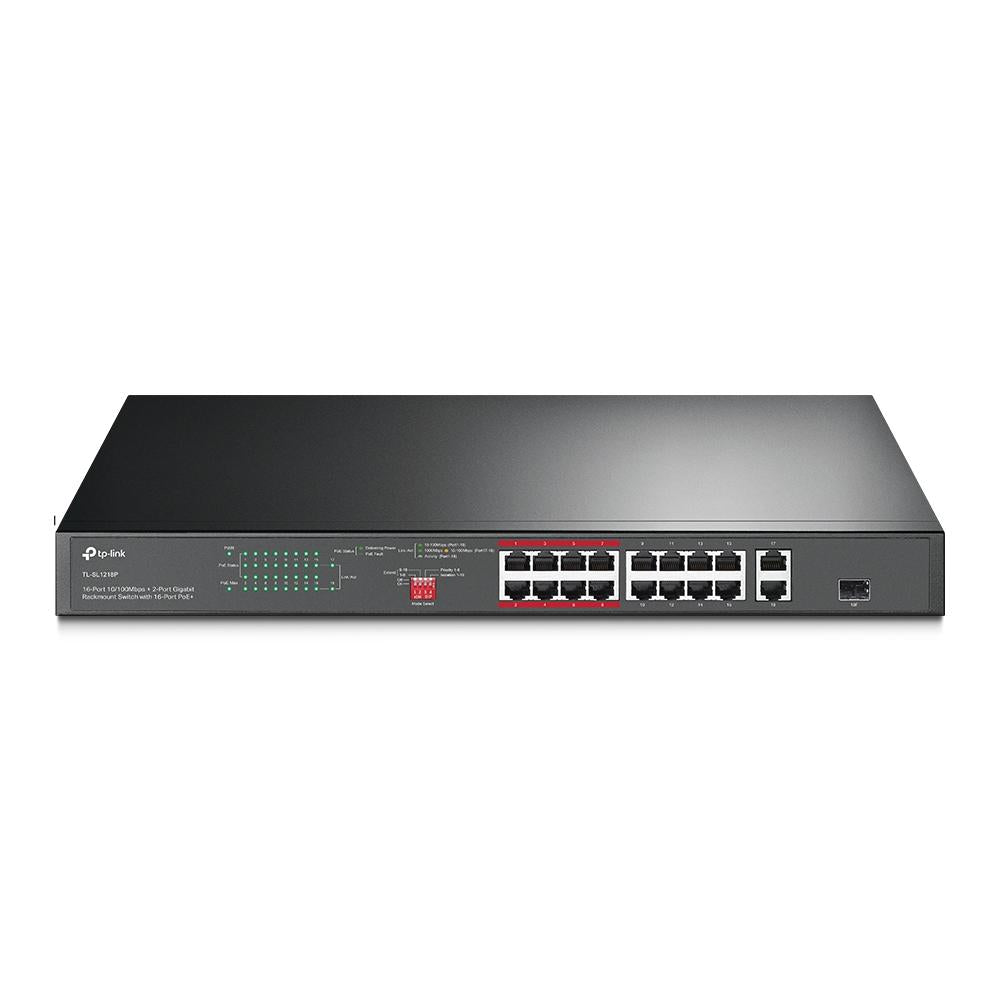 TP-Link, TL-SL1218P, 16-Port 10/100 Mbps + 2-Port Gigabit Rackmount Switch with 16-Port PoE+