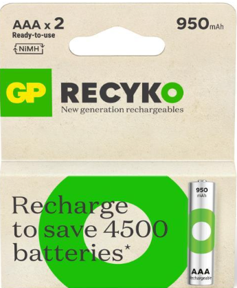 RHC103E041, GP, Battery, AAAx2, NiMH 1.2V 950mAh Rechargeable.