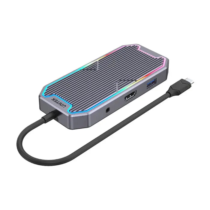 D1029A,UNITEK, 7-in-1 USB-C 10Gbps Hub with RGB Light (2*USB-A 10Gbps+USB-C 10Gbps+HDMI 4K60Hz+Gigabit Ethernet+Audio+PD 100W