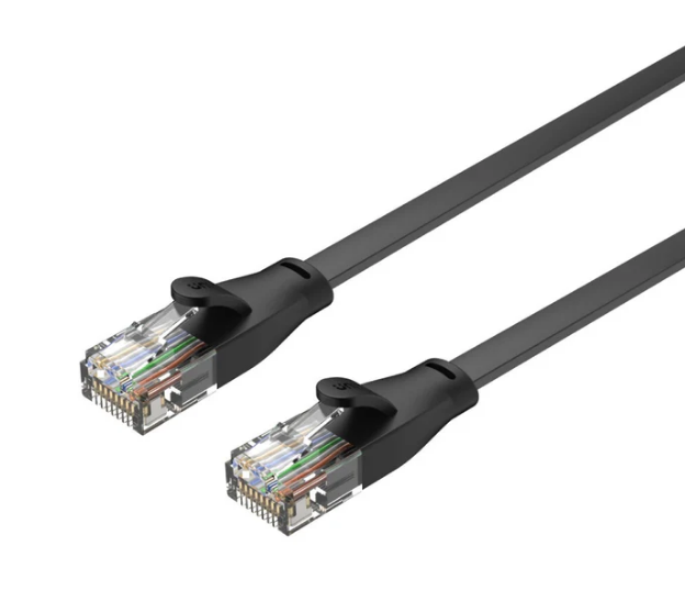 C1809GBK, UNITEK, Pach Cord, 1M, CAT.6 Flat Cable - RJ45 (8P8C) Male, Black Color.